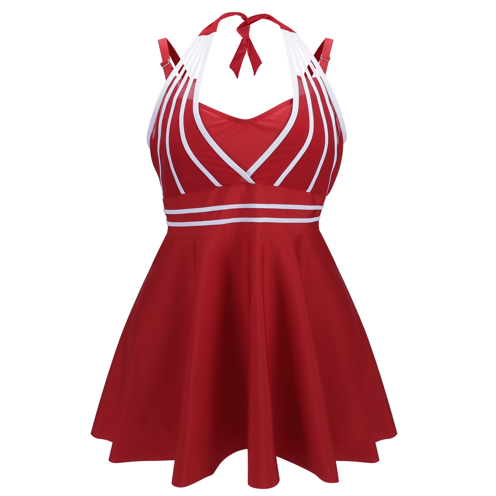 Phenas Plus Size Two Piece Swimsuits for Women Flowy Halter Swim Dress with Boyshorts Tankini Bathing Suits